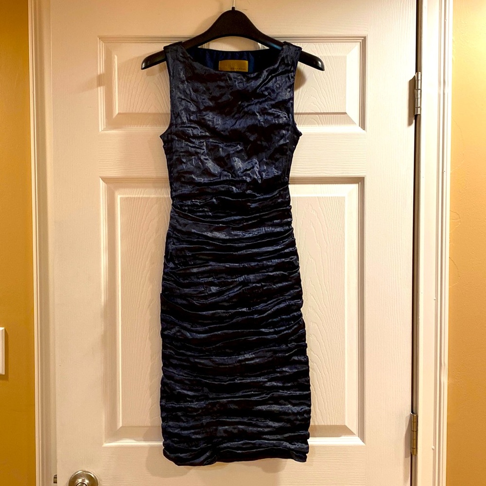 Nicole Miller Navy Shimmer Bodycon Dress 36” length
